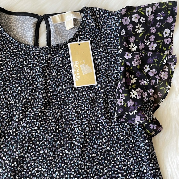 MICHAEL KORS Black Floral Short Sleeve Top NWT - Picture 4 of 4